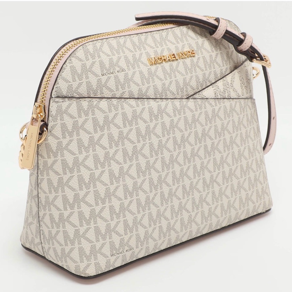 MK Jet Set Travel Medium White/Blush Pink Signature Coated Canvas Crossbody Bag - Picture 4 of 17